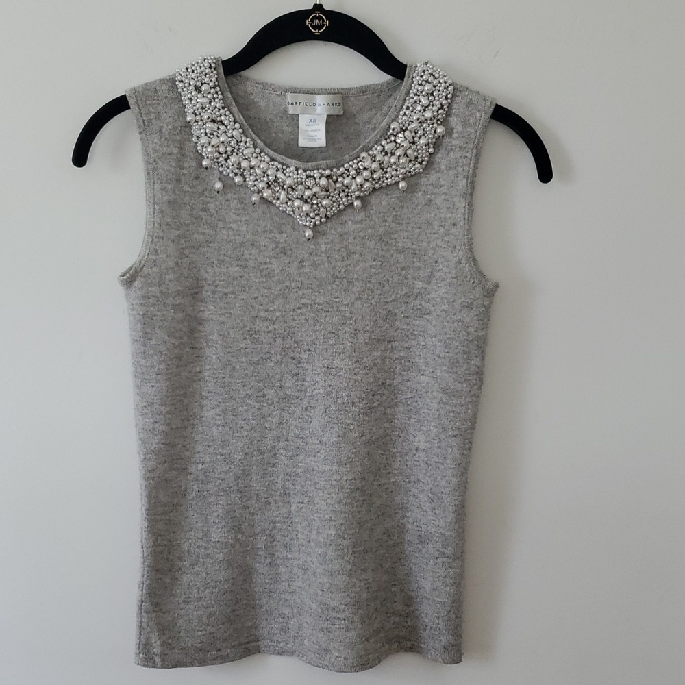 Garfield & Marks 100% Cashmere Sleeveless Pearl Collar Sweater Size XS